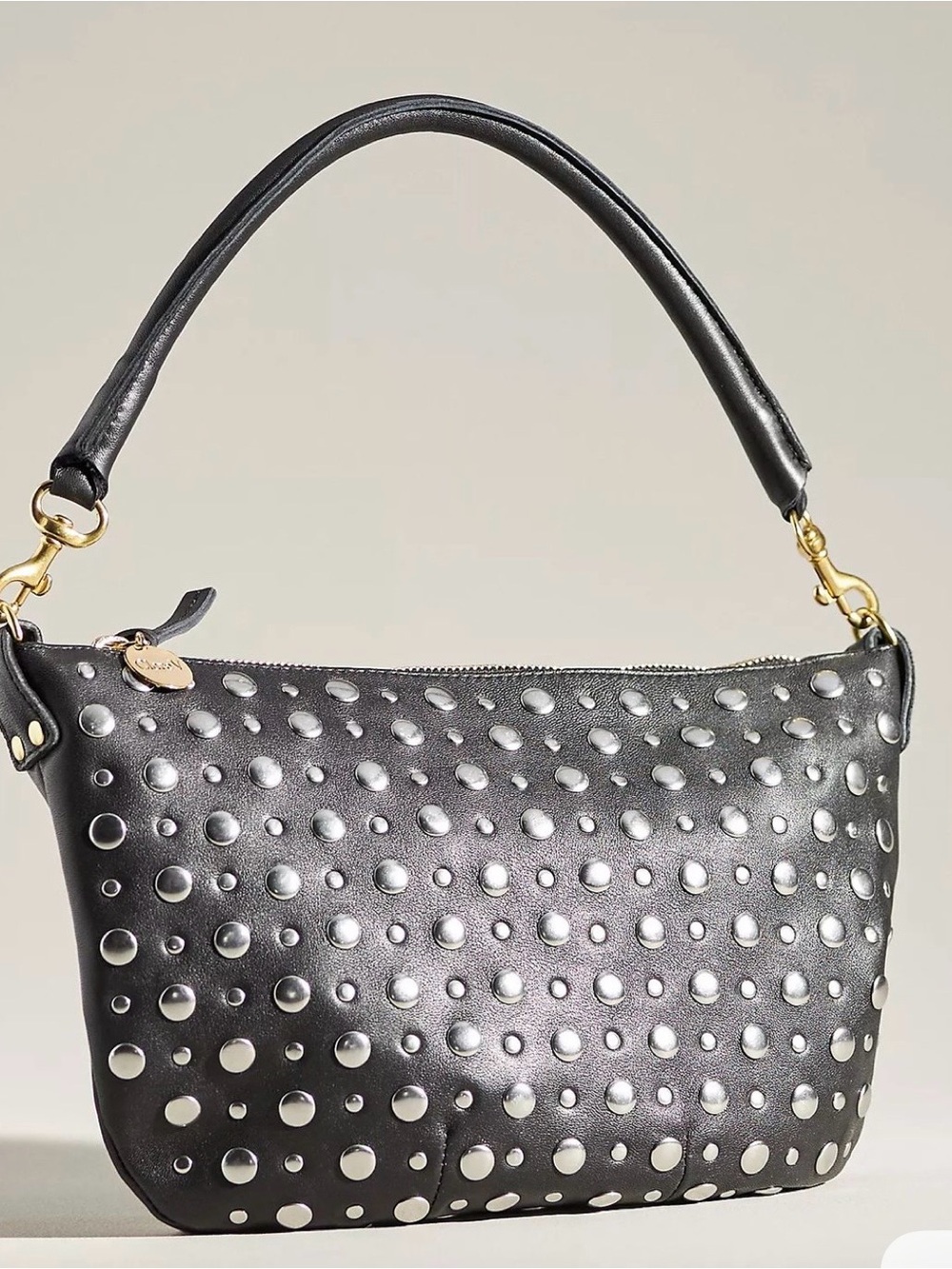 Clare V Black Leather Studded Petite Moyen Shoulder Bag with Silver Studs - Picture 4 of 16